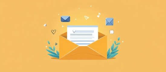 Creative work from home concept with envelope and digital icons illustrating freelancing inspiration and communication themes