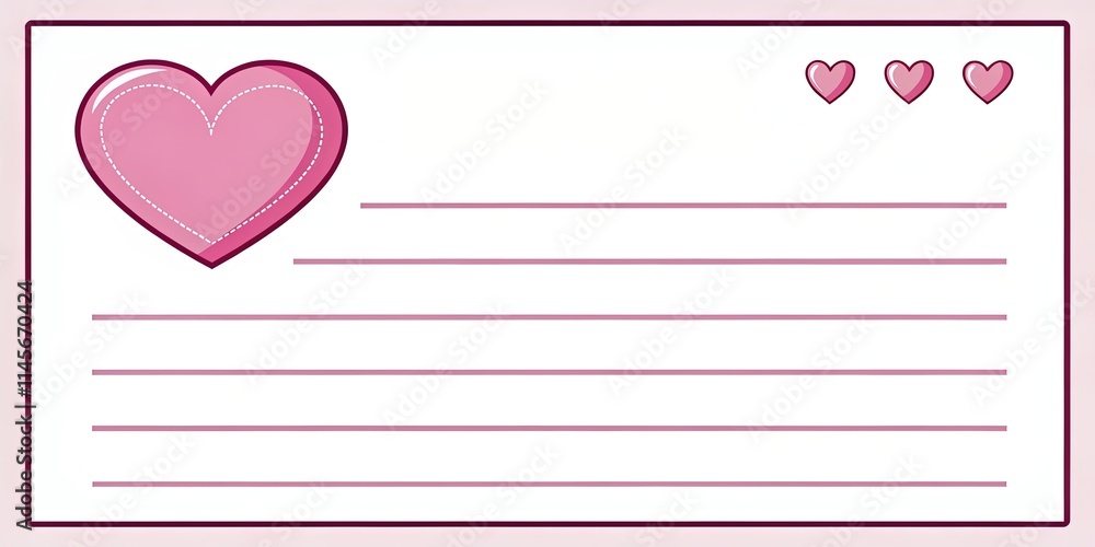 Poster a pink card with a heart on it and three hearts around it
