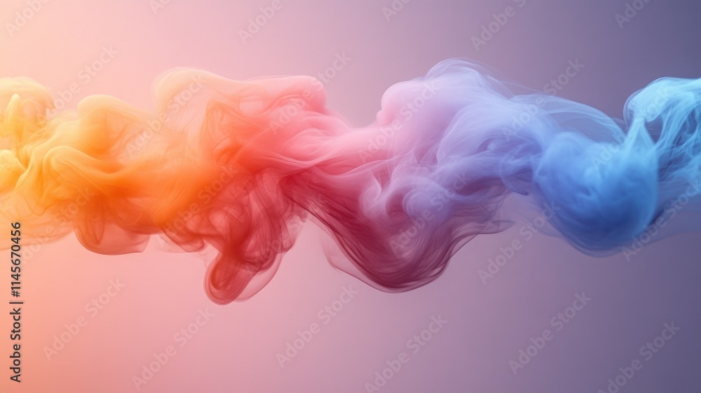Aufkleber vibrant abstract smoke waves in orange and blue hues creating a striking visual flow on a soft gradi