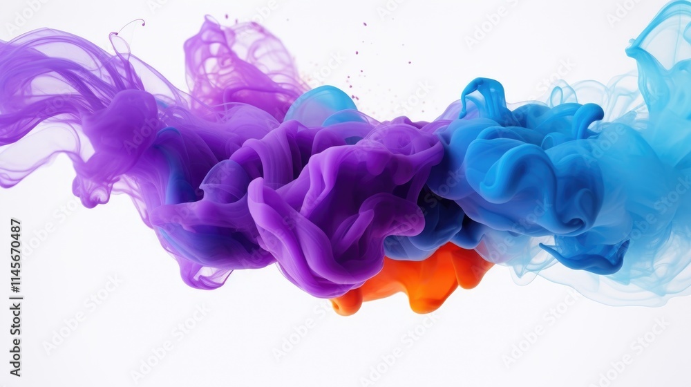 Poster colorful ink swirling in water creating abstract shapes and patterns on a white background highlight