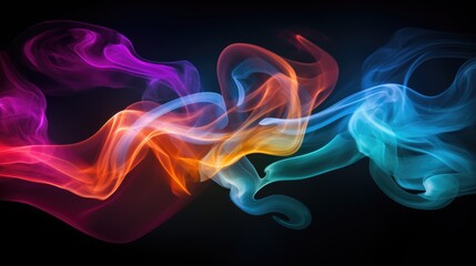 Obraz premium Colorful abstract smoke swirling on a dark background creating a dynamic and vibrant visual effect for artistic design and advertising use.