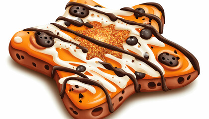 Obraz premium Star-shaped cookie dessert, chocolate drizzle, isolated white background, festive treat, baking blog.