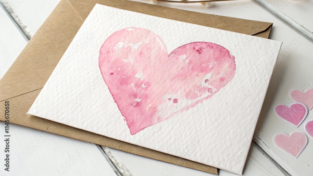 Poster a card with a heart drawn on it is sitting on a table