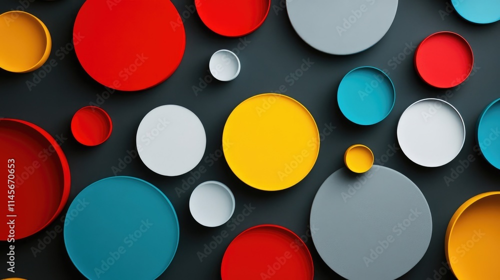 Poster abstract composition of colorful circles and plates creating a modern technology industry background
