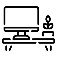 Stylish Workspace with Monitor and Plant