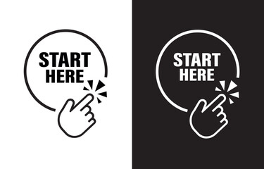 start here sign on white background	