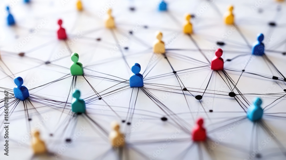 Aufkleber digital social connections represented by colorful tokens on a network grid illustrating online comm