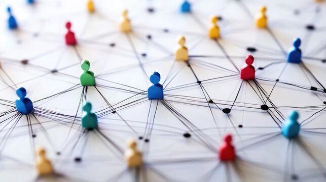 Digital social connections represented by colorful tokens on a network grid illustrating online communication and global interaction concepts