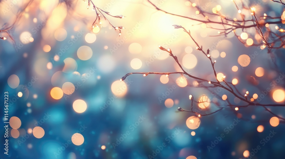 Aufkleber festive bokeh lights creating a dreamy background with softly blurred tree branches and colorful orb