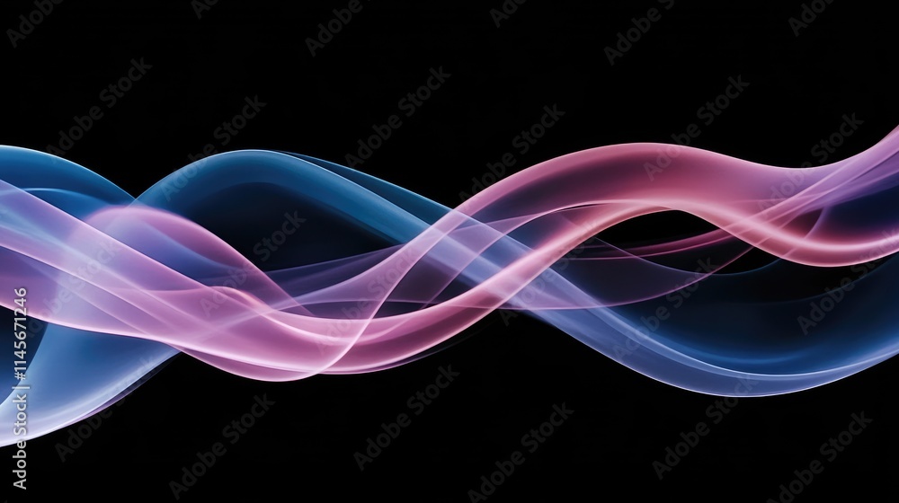 Poster abstract pink and blue smoke waves flowing elegantly across a dark background creating a mesmerizing
