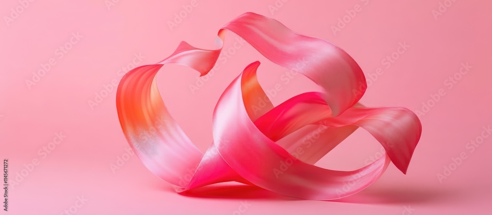 Poster elegant curled pink ribbon gracefully flowing against a vibrant soft pink background creating a harm