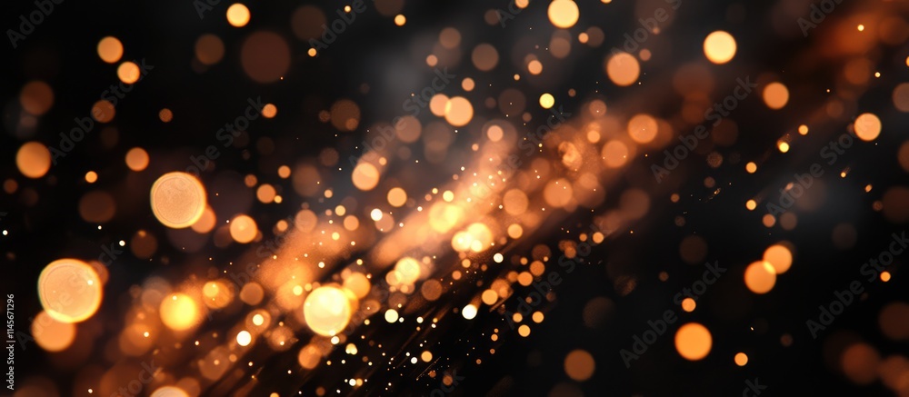 Poster bokeh lights shimmering in golden hues against a dark background creating a festive and magical atmo