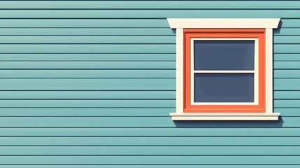 Fototapeta premium vintage wooden house exterior featuring a colorful window design against a weathered blue wall surface