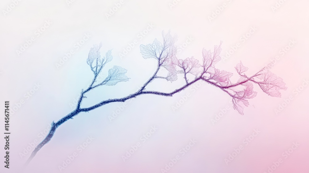 Poster elegant winter branch adorned with rime in soft pastel hues creating a serene and calming abstract a