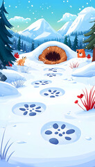 Winter Wonderland Animal Tracks Snow Path Game Background.