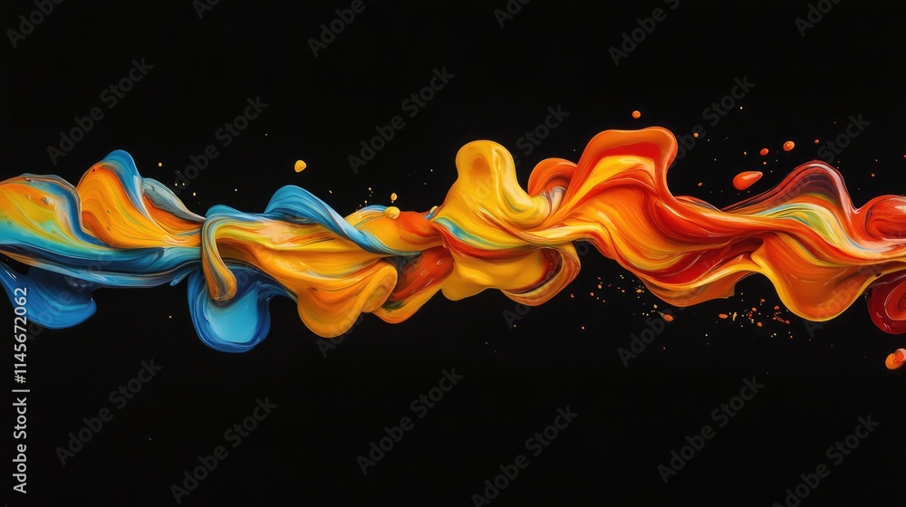 Aufkleber vibrant flowing abstract paint waves in bright colors against a black background creating a dynamic 