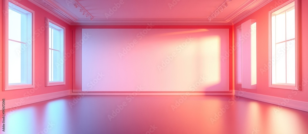 Poster modern minimalist empty room interior with plain walls and large windows for customizable design or 