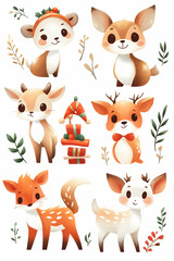 Obraz premium Adorable Christmas Deer Illustrations Festive, Cute Reindeer Designs for Holiday Cards, Prints, and Gifts.