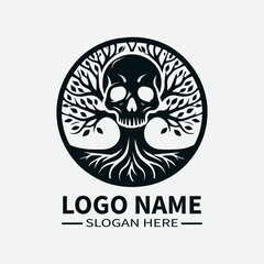 Tree of Life Skull Logo Design, Skull and Tree Symbol Logo, Life and Death Logo, Nature and Mortality Logo, Dark Fantasy Logo. 