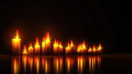 Candle stick graph representing stock market trends with glowing lights symbolizing investment growth and trading dynamics in finance.