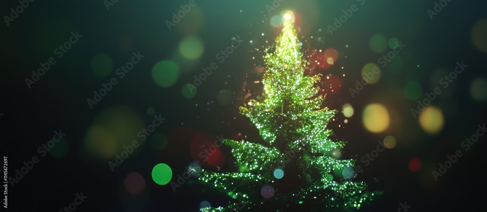 Poster illuminated christmas tree with sparkling bokeh lights creating a festive and magical atmosphere dur