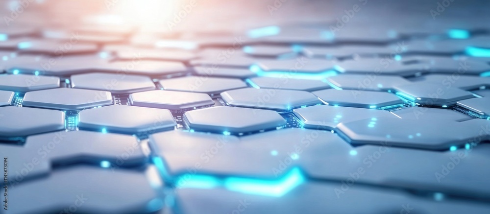 Aufkleber futuristic hexagonal technology pattern with glowing blue accents on a smooth surface symbolizing da