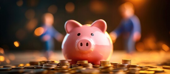 Couple Collaboratively Saving Coins in Piggy Bank Illustrating Financial Planning Partnership and Money Management Concepts