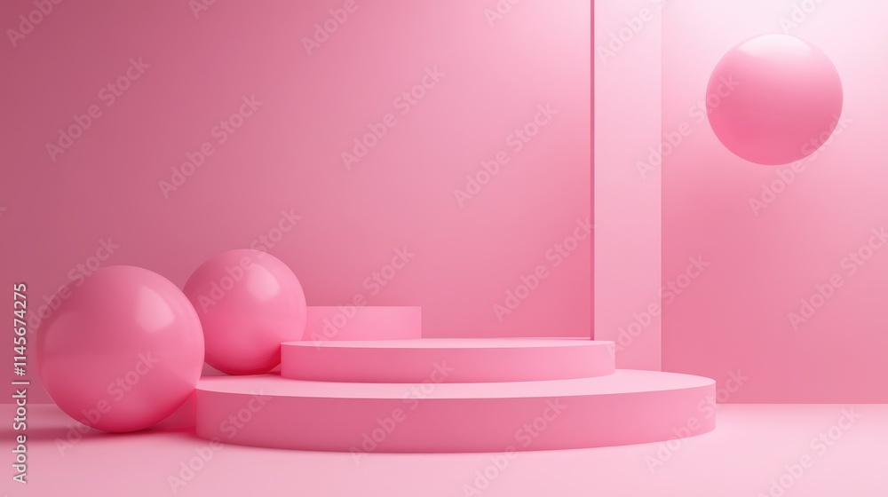 Poster pink abstract interior scene with smooth circular shapes and gradient background creating a modern m