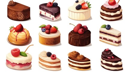 Assorted collection of delicious desserts and pastries featuring cakes tarts cookies and sweets for bakery or culinary themed designs
