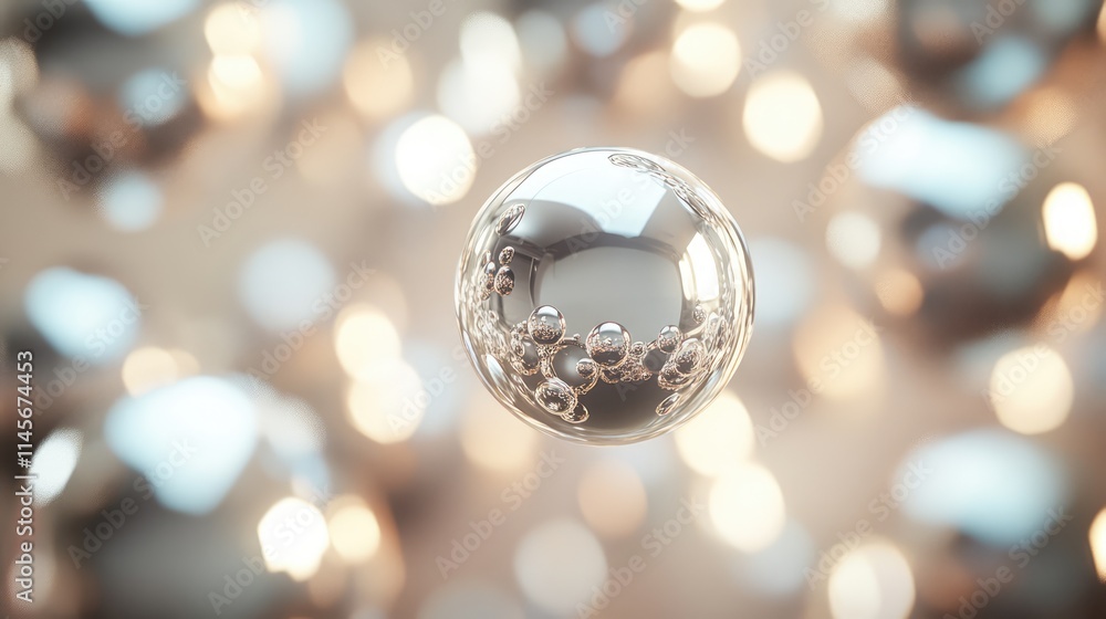 Poster abstract composition of translucent spheres with a blurred background creating a dreamy and modern a