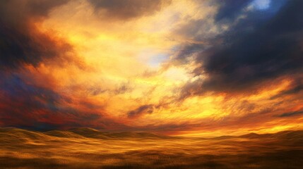 Obraz premium Vast Expanse of Golden Dunes Under Dramatic Sky at Sunset