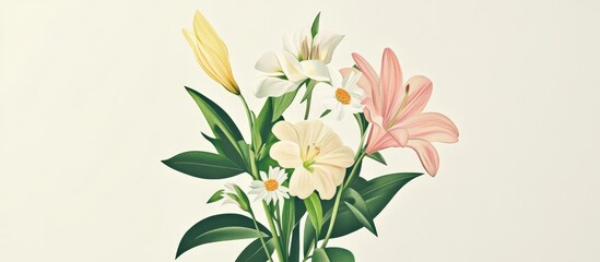 Obraz premium Elegant floral bouquet design ideal for greeting cards and invitations with soft pastel colors and detailed botanical illustrations.