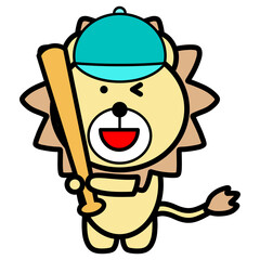 野球バットを持つライオン　イラスト