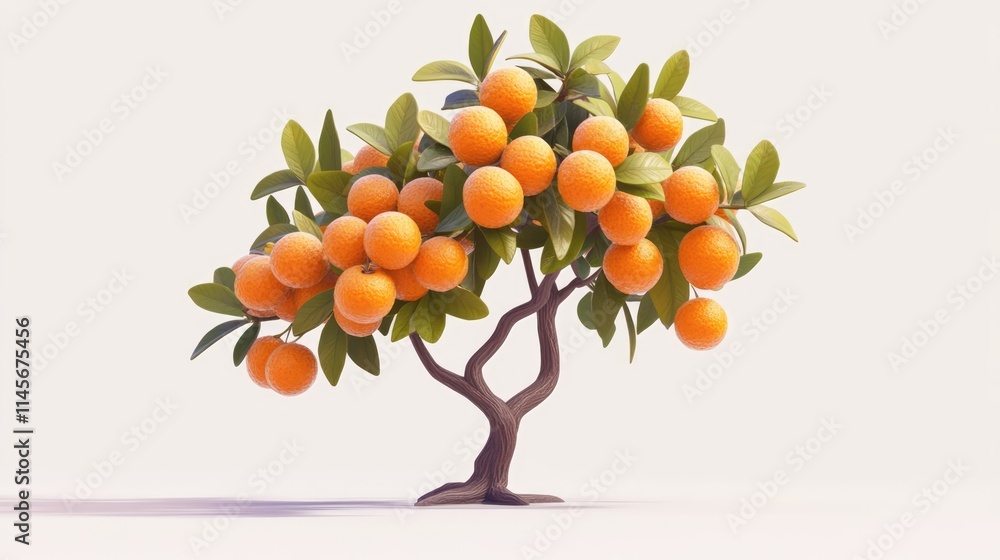 Poster evergreen tree with juicy tangerine-like fruits clustered on branches showcasing vibrant oranges and