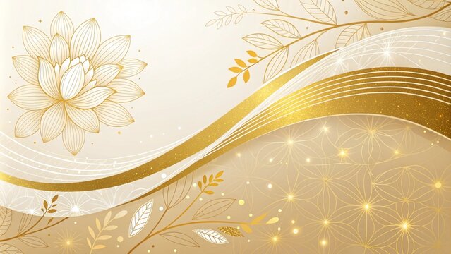 Abstract white and golden lines background with glow effect. Modern style wallpaper for posters, ads, sale banners, and business presentations. Luxury gold background. Abstract white and golden lines - Powered by Adobe