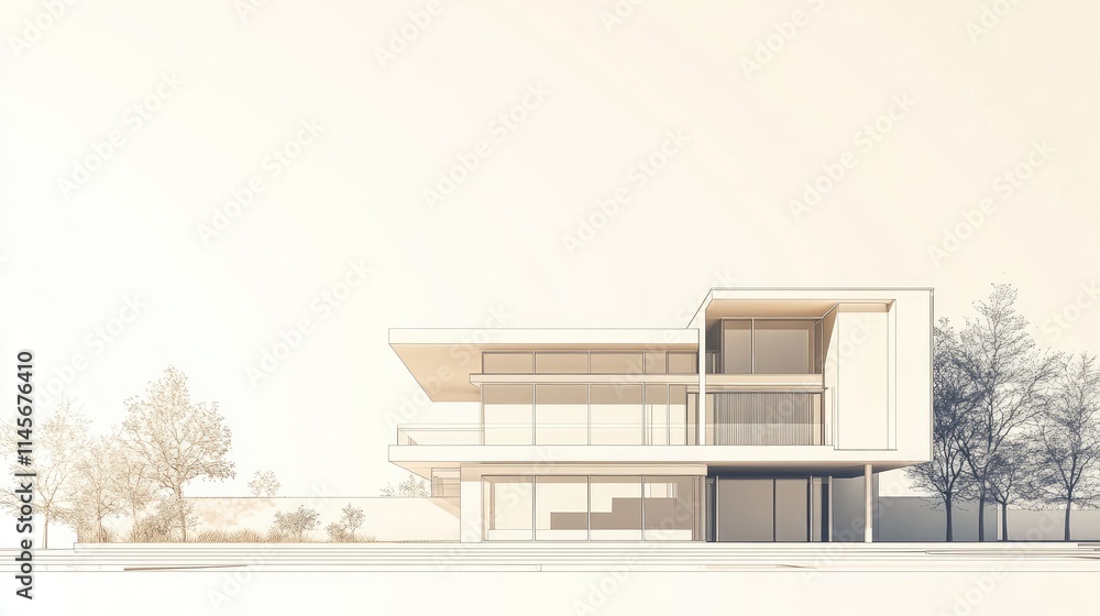 Poster modern minimalist architectural design with linear structure and neutral tones showcasing contempora