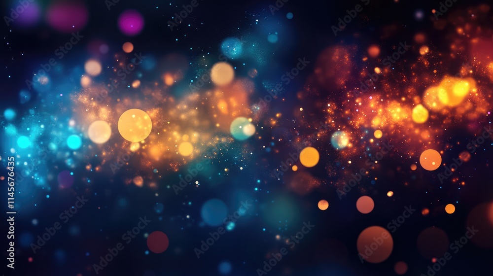 Poster vibrant abstract background with colorful bokeh lights and sparkles against a dark backdrop for fest
