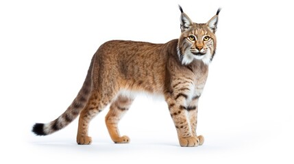 Obraz premium Lynx Lynx lynx walking gracefully against a clean white background showcasing its distinctive fur and features.