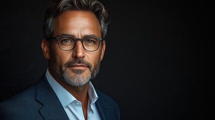 A professional and mature businessman poses in a studio, representing corporate culture and seriousness in a finance agency with a confident entrepreneur or CEO.