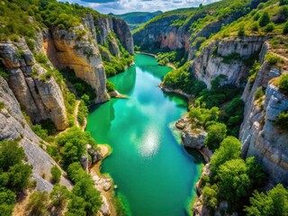 Green Lake Limestone Canyon Aerial Stone Monastery - Stunning Drone Photography