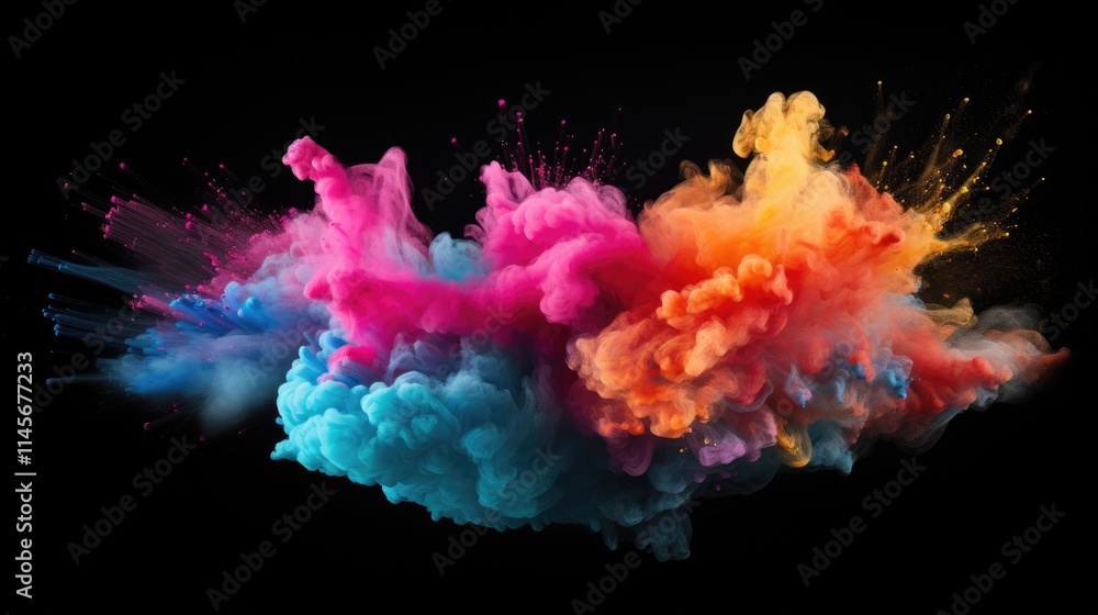 Poster vibrant explosion of multicolored powder against a dark background creating a dynamic and striking v
