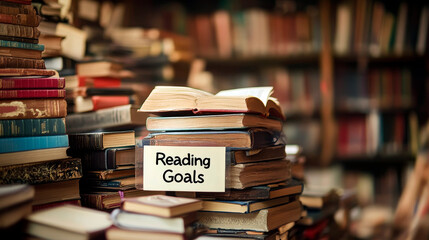 Motivational Books with a "Reading Goals" Label in Foreground