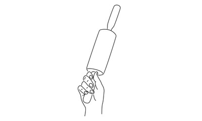 line art of hand holding rolling dough illustration