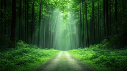 Obraz premium Winding path through dense forest nature scene peaceful environment serene viewpoint tranquil concept