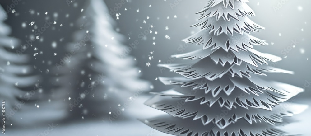 Poster defocused abstract paper tree design on a gray background creating a wintery holiday atmosphere idea