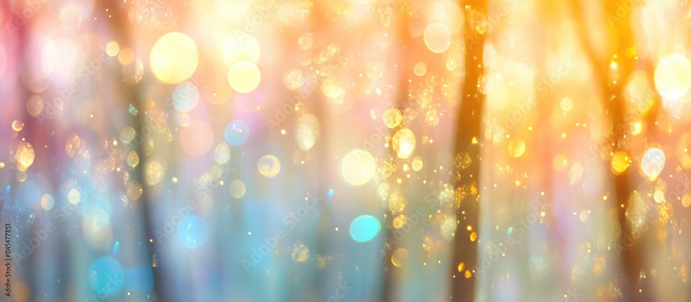 Poster abstract blurred forest background with shimmering glitter and vibrant colors creating a dreamy and 