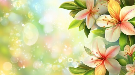 Obraz premium Vibrant floral design with soft blurred background creating a serene and colorful atmosphere for invitations or greeting cards