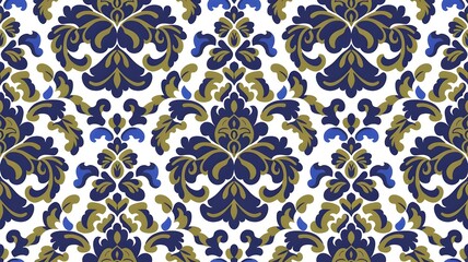 Seamless Damask Pattern with Floral Elegance