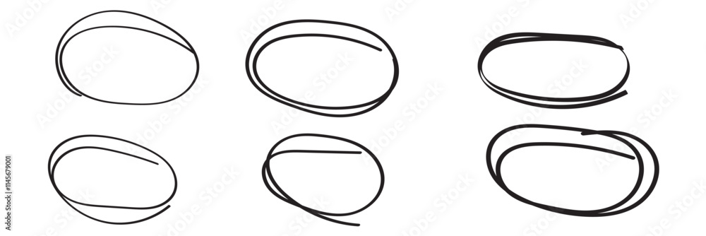 Poster hand drawn circle line sketch set. vector circular scribble doodle round circles for message note ma