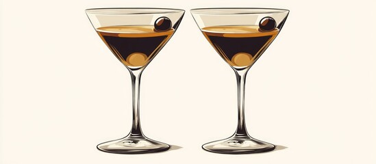 Elegant espresso martinis in stylish glasses with olives showcasing the trendy cocktail culture perfect for upscale gatherings and events